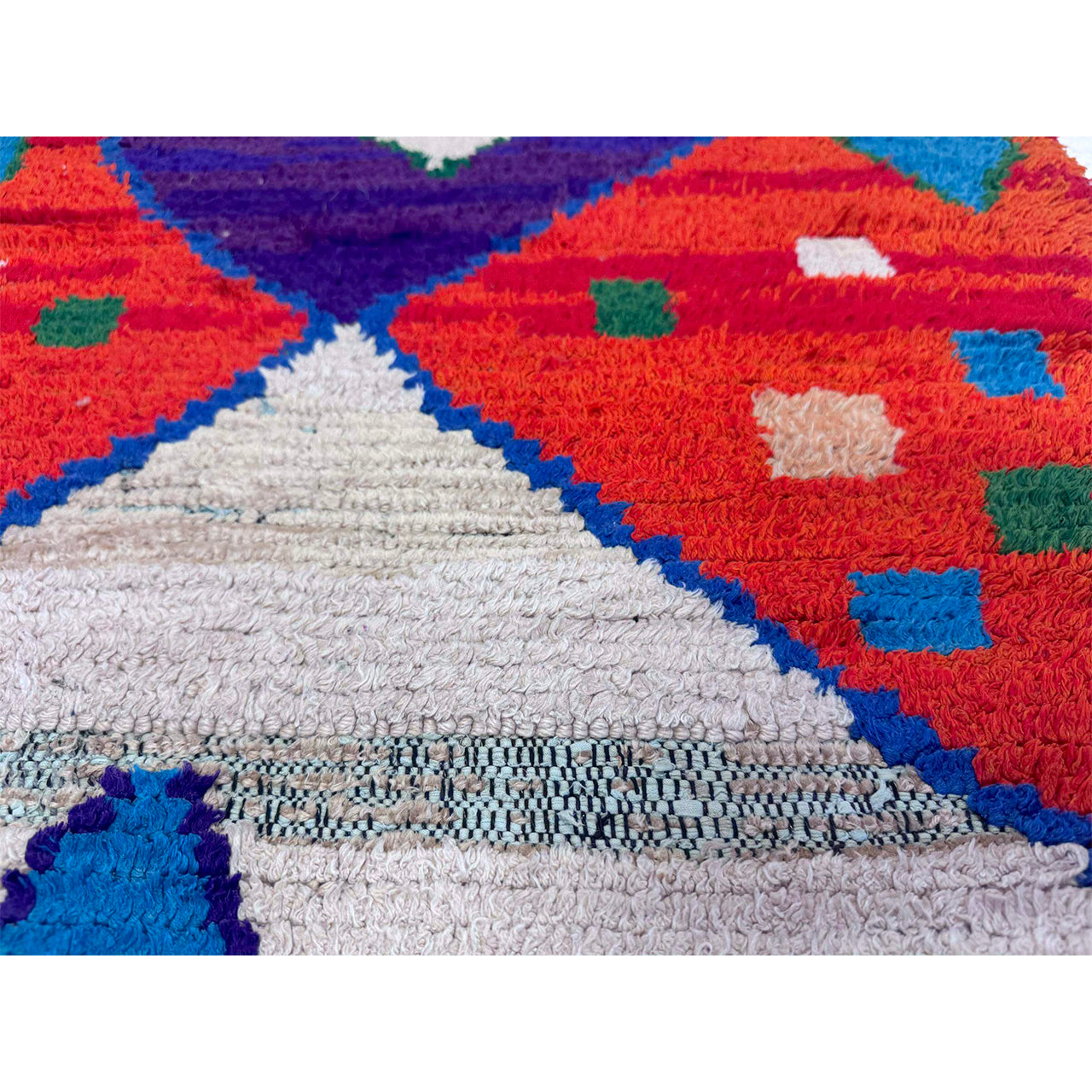 Orange Diamond Moroccan Boucherouite Rug