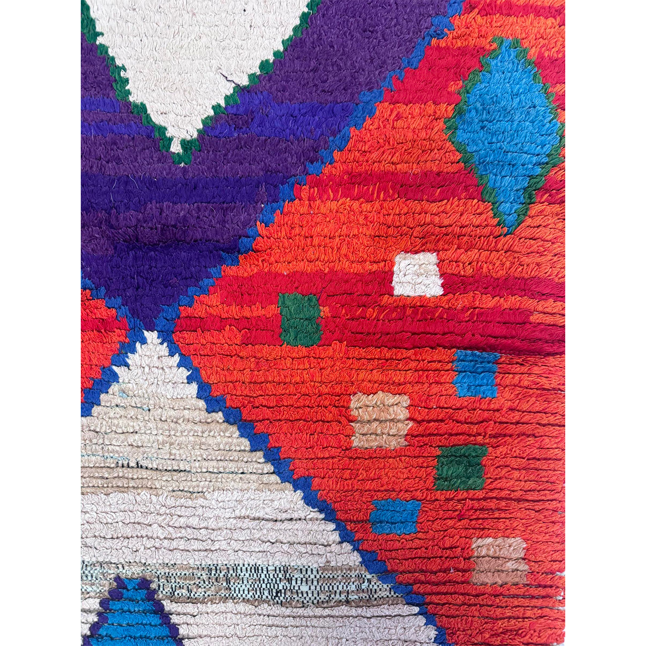 Orange Diamond Moroccan Boucherouite Rug