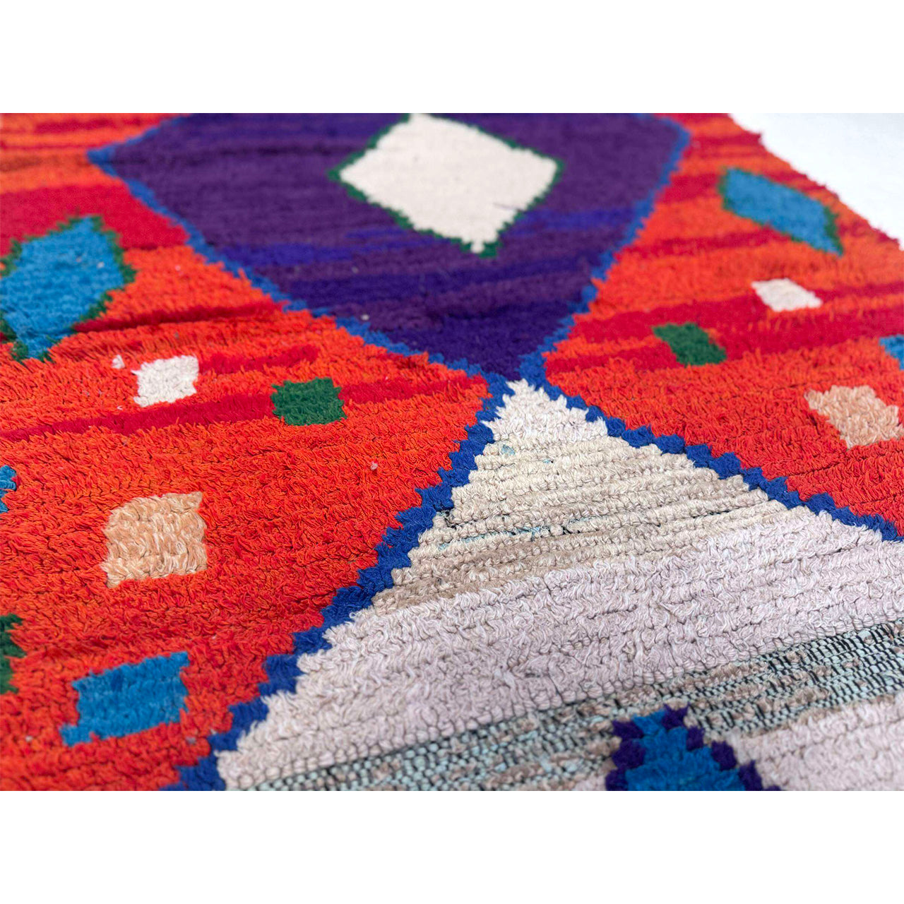 Orange Diamond Moroccan Boucherouite Rug