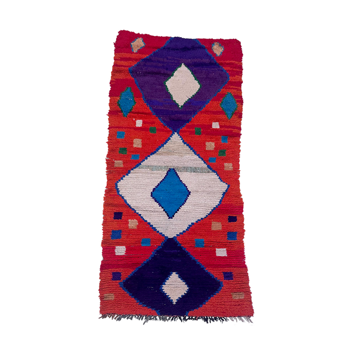 Orange Diamond Moroccan Boucherouite Rug