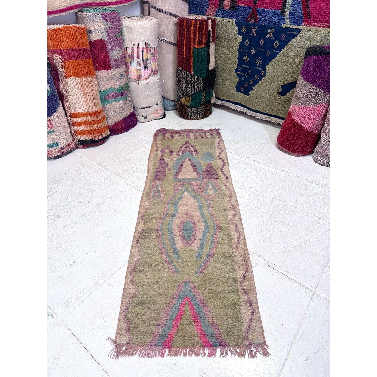 Faded Green Moroccan Boujad Rug