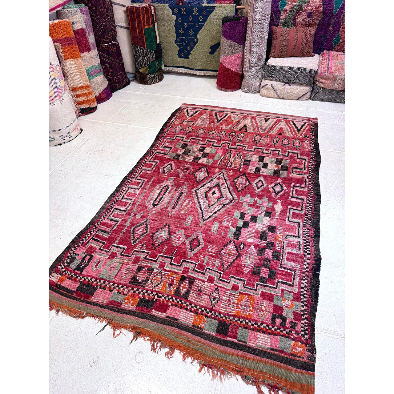 Vintage Red Moroccan Diamond Rug