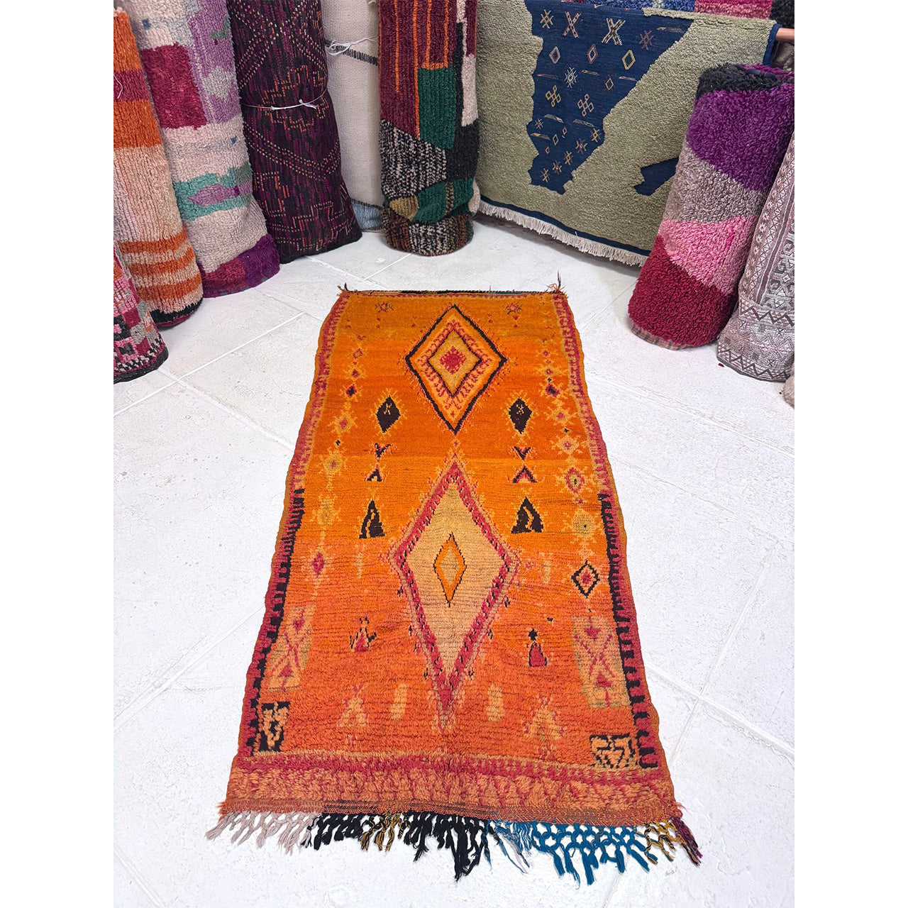 Vintage Orange Moroccan Throw Rug