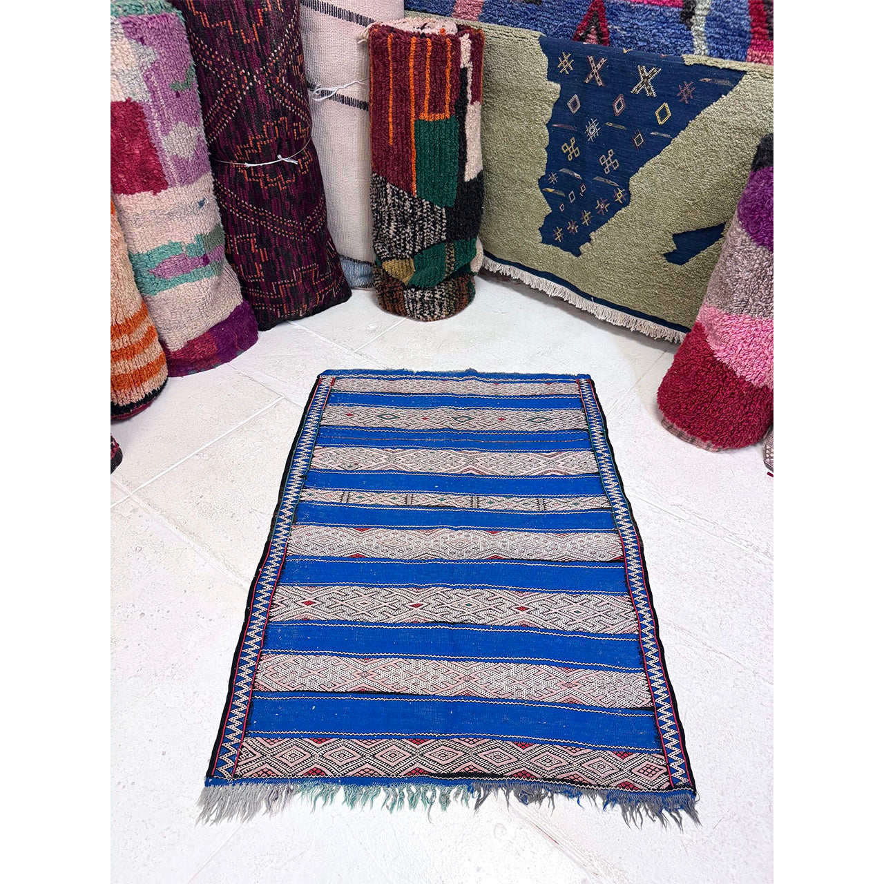 Vintage Blue Moroccan Flatweave Kilim