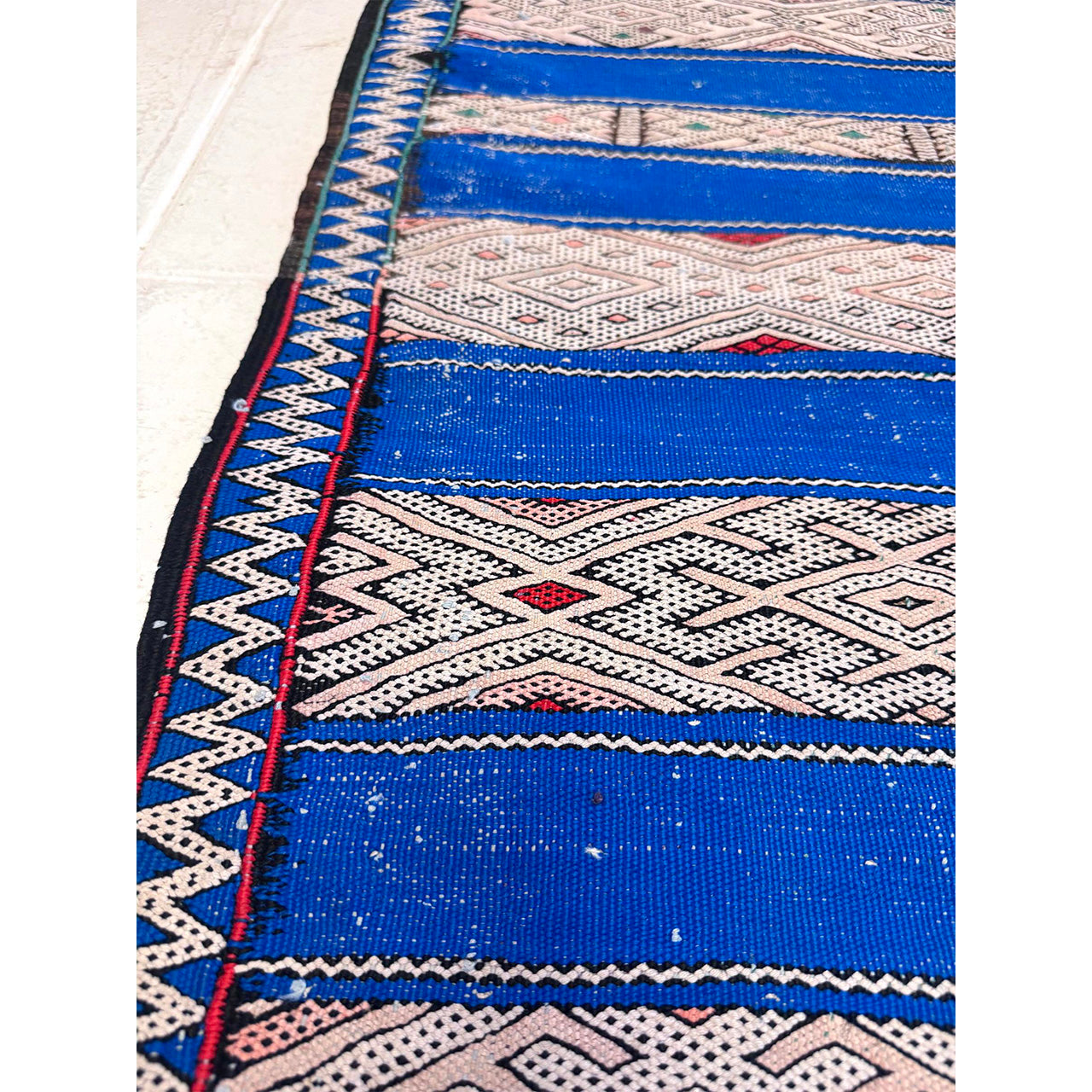 Vintage Blue Moroccan Flatweave Kilim