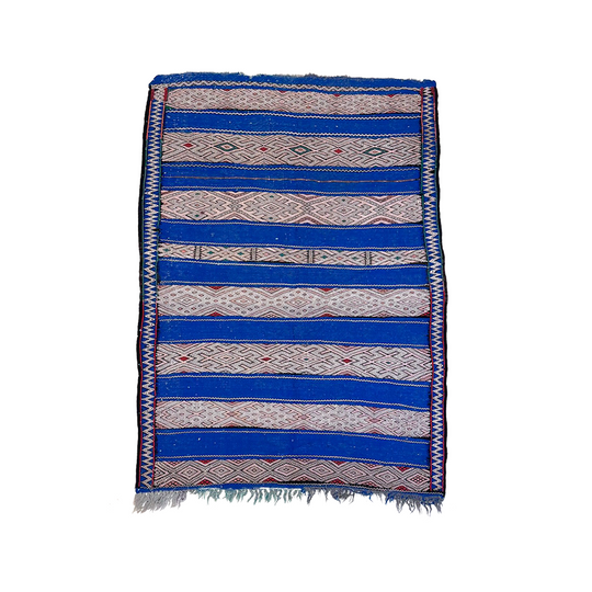 Vintage Blue Moroccan Flatweave Kilim