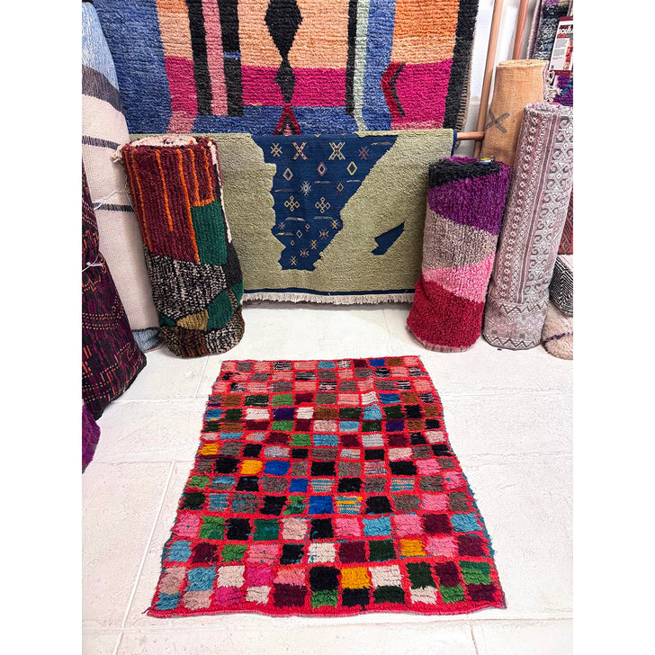 Vintage Moroccan Checkered Throw Rug