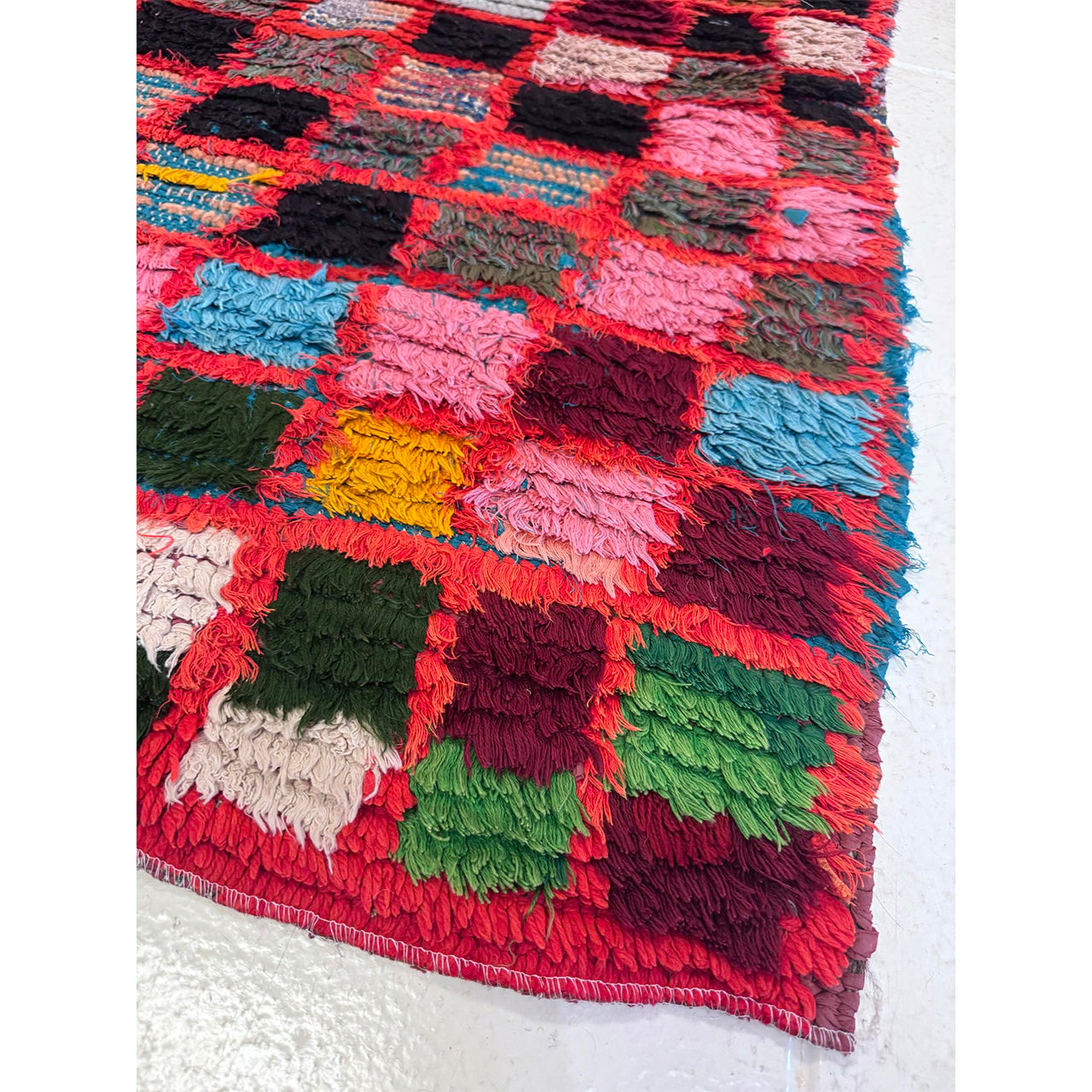 Vintage Moroccan Checkered Throw Rug