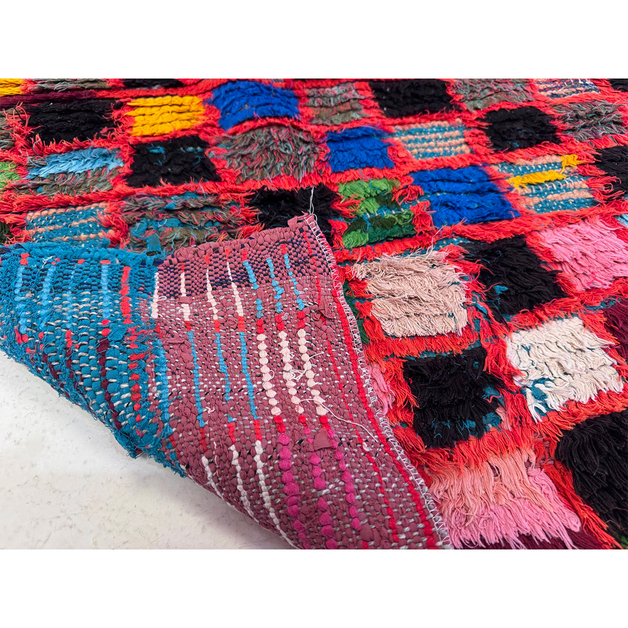 Vintage Moroccan Checkered Throw Rug