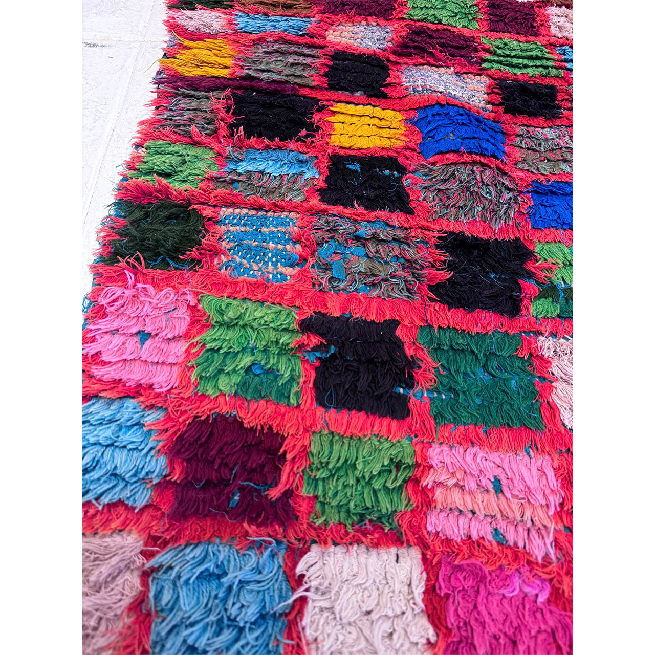 Vintage Moroccan Checkered Throw Rug