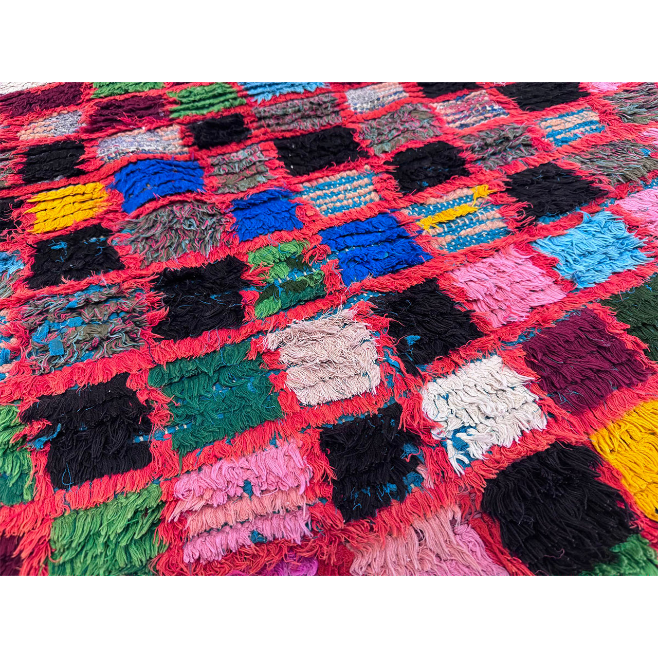 Vintage Moroccan Checkered Throw Rug