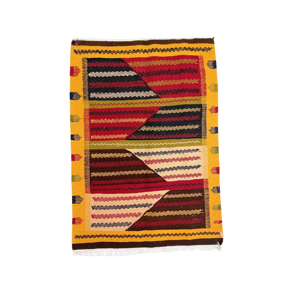 Yellow and red small Moroccan kharita rug, 2' 4” x 3' 3”– Kantara