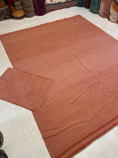 Yellow and red small Moroccan kharita rug, 2' 4” x 3' 3”– Kantara