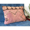 Pink vintage upcycled Moroccan pillow with coffee-colored border - Kantara | Moroccan Rugs