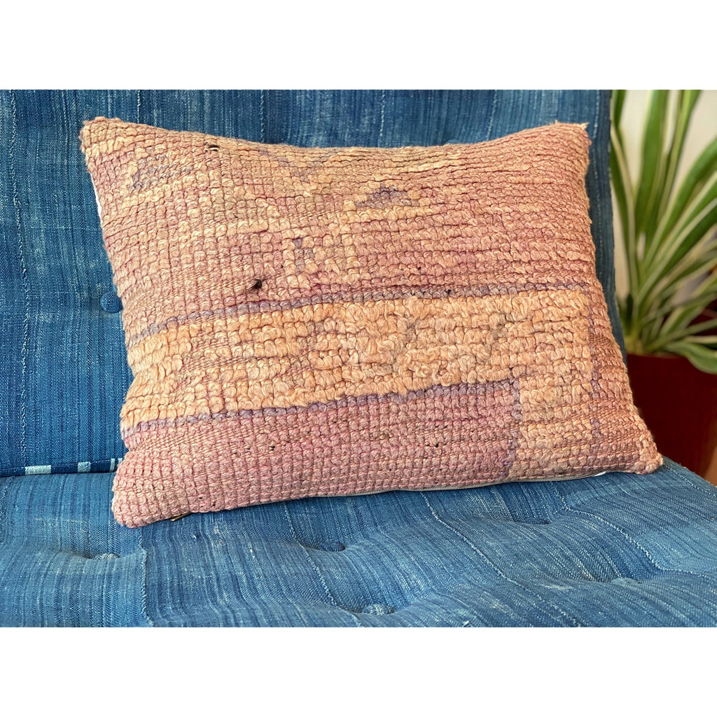 Upcycled pink and orange Moroccan lumbar pillow - Kantara | Moroccan Rugs