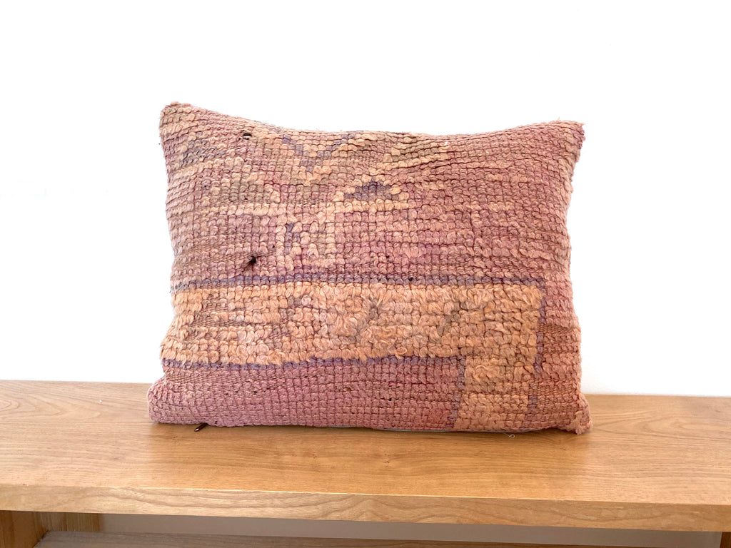 Upcycled pink and orange Moroccan lumbar pillow - Kantara | Moroccan Rugs