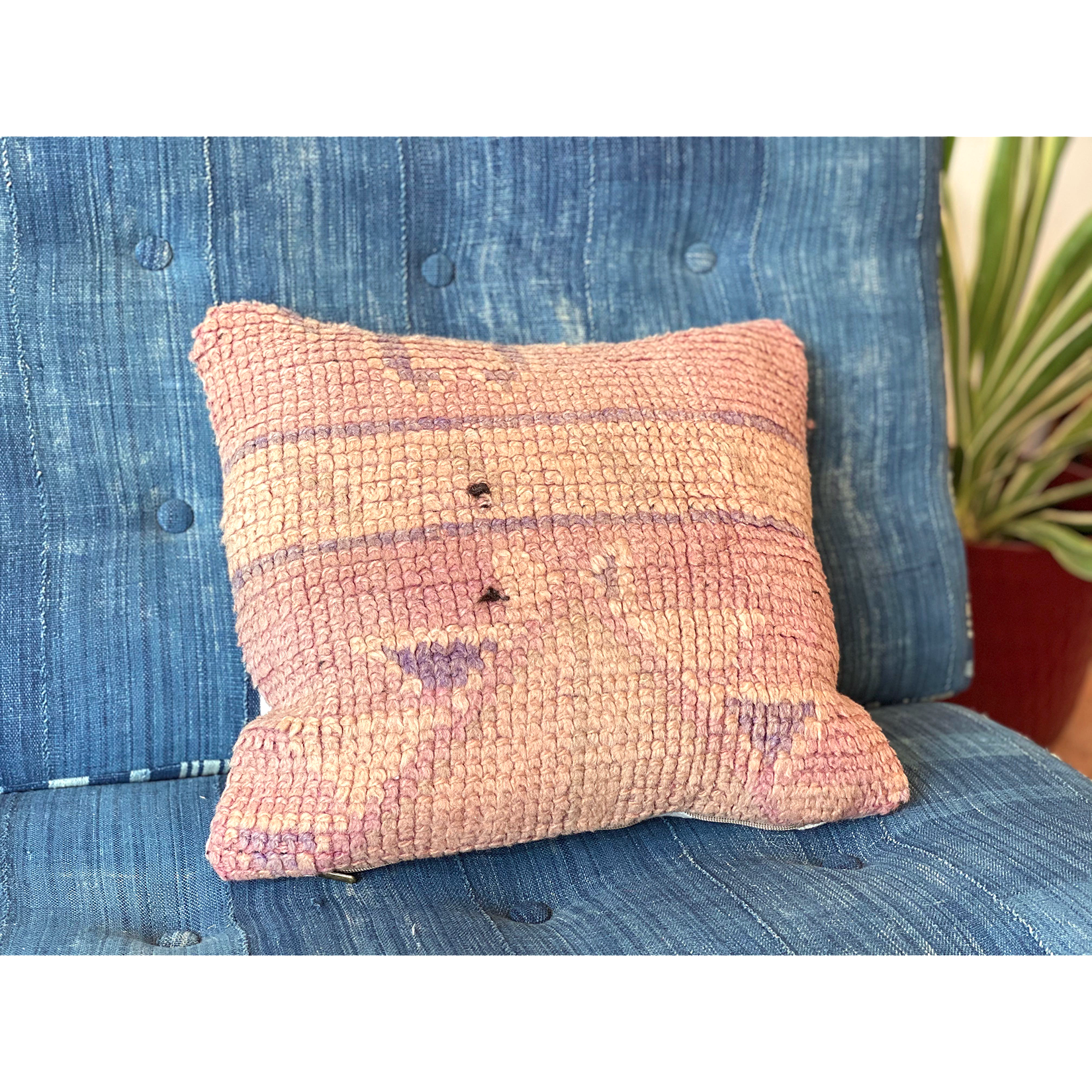 Small square shaped pink Moroccan throw pillow Kantara Moroccan