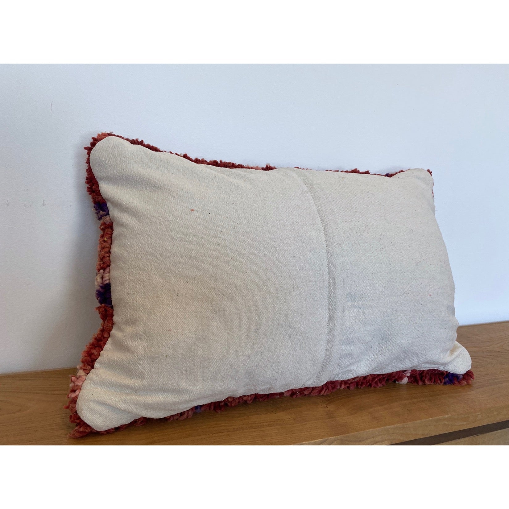 Plush red Moroccan throw pillow with funky stripe pattern - Kantara | Moroccan Rugs