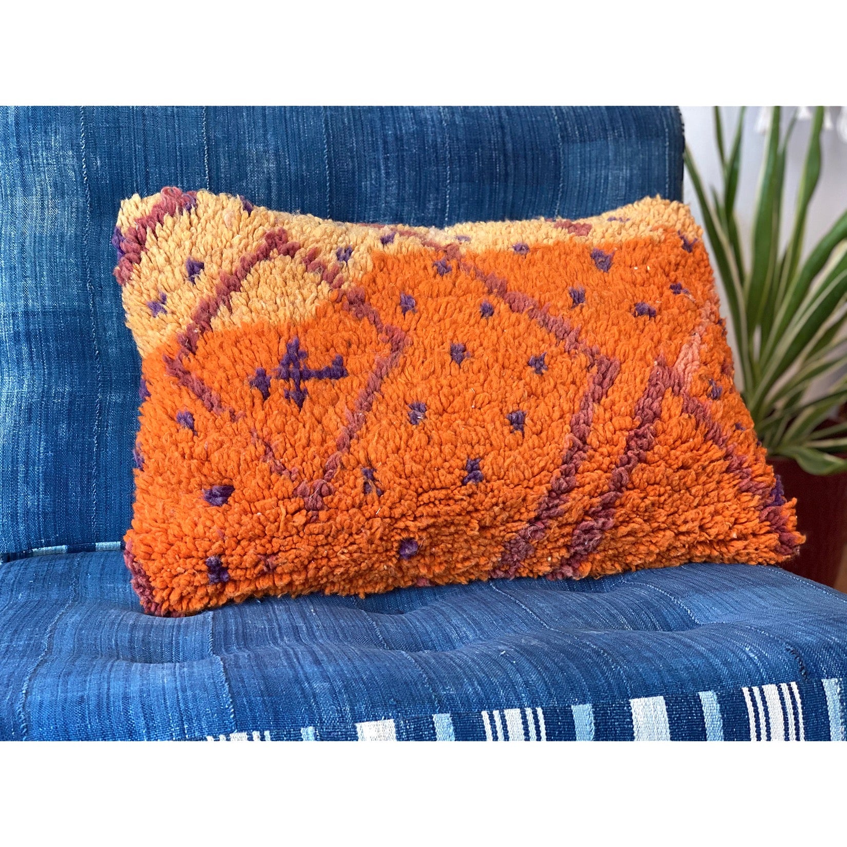 Colorful bohemian Moroccan throw pillow in orange and yellow - Kantara | Moroccan Rugs