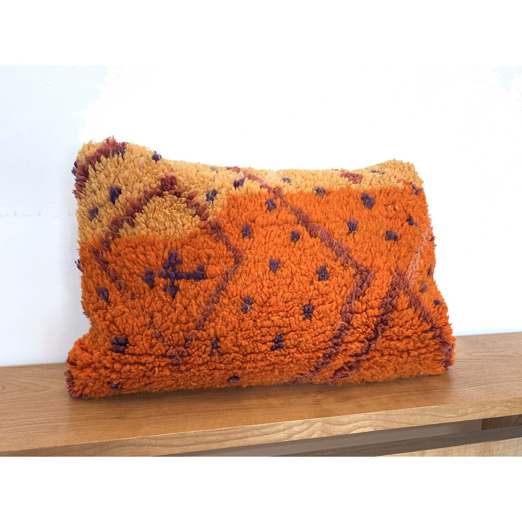 Colorful bohemian Moroccan throw pillow in orange and yellow - Kantara | Moroccan Rugs