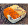 Yellow and orange Moroccan floor pouf with geometric pattern design - Kantara | Moroccan Rugs