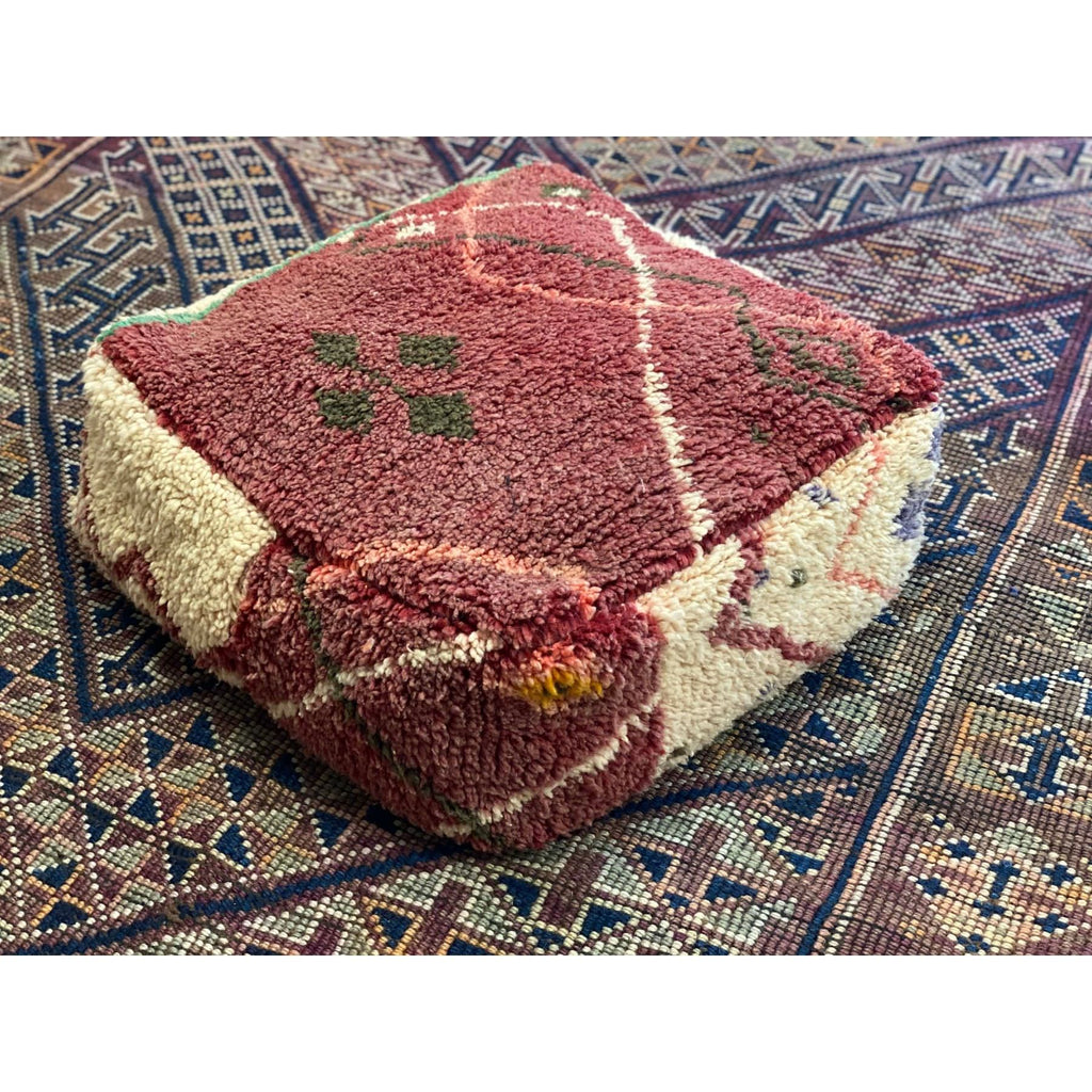 Faded red Moroccan floor pouf pillow - Kantara | Moroccan Rugs