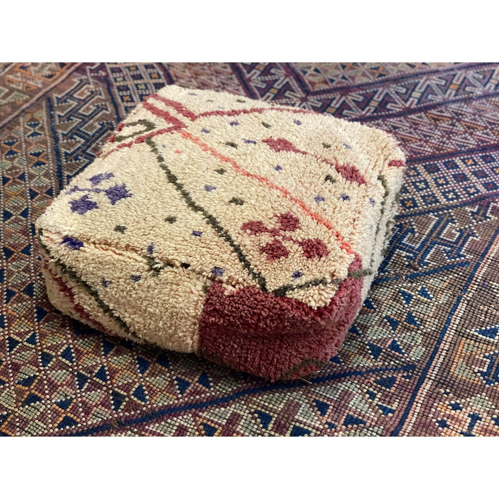Cream colored Moroccan floor pillow pouf - Kantara | Moroccan Rugs