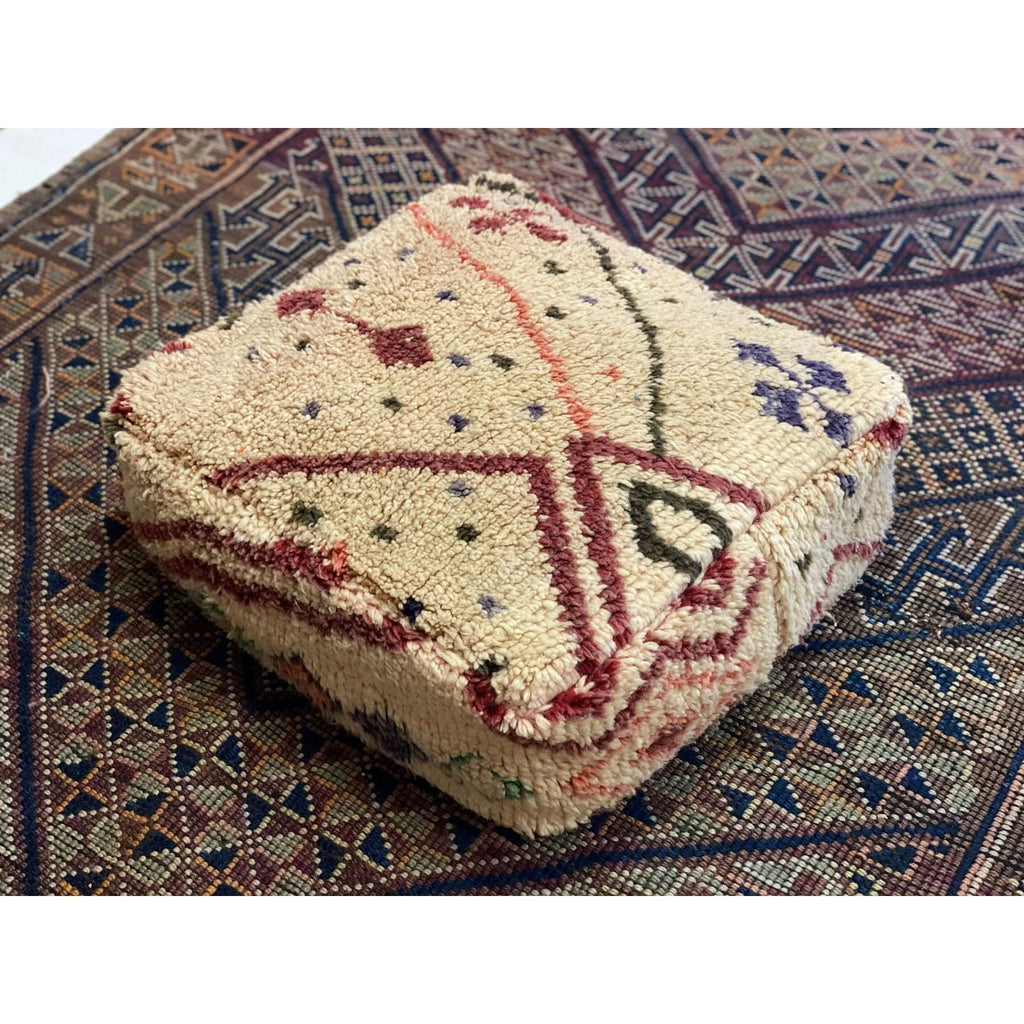 Cream colored Moroccan floor pillow pouf - Kantara | Moroccan Rugs