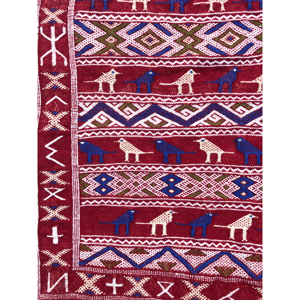 HICHAM - Bright Moroccan flatweave rug with birds - Kantara | Moroccan Rugs