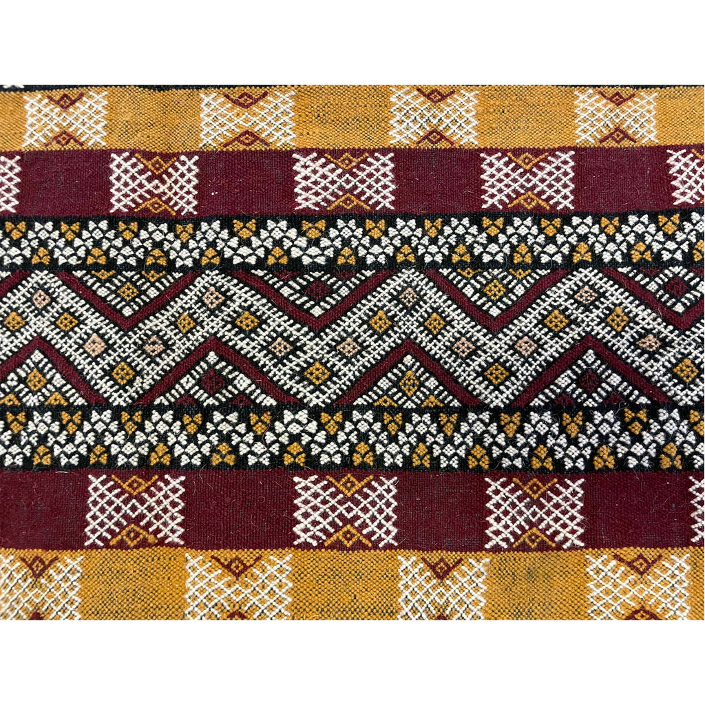 Boho chic Moroccan flatweave kilim in red and yellow - Kantara | Moroccan Rugs
