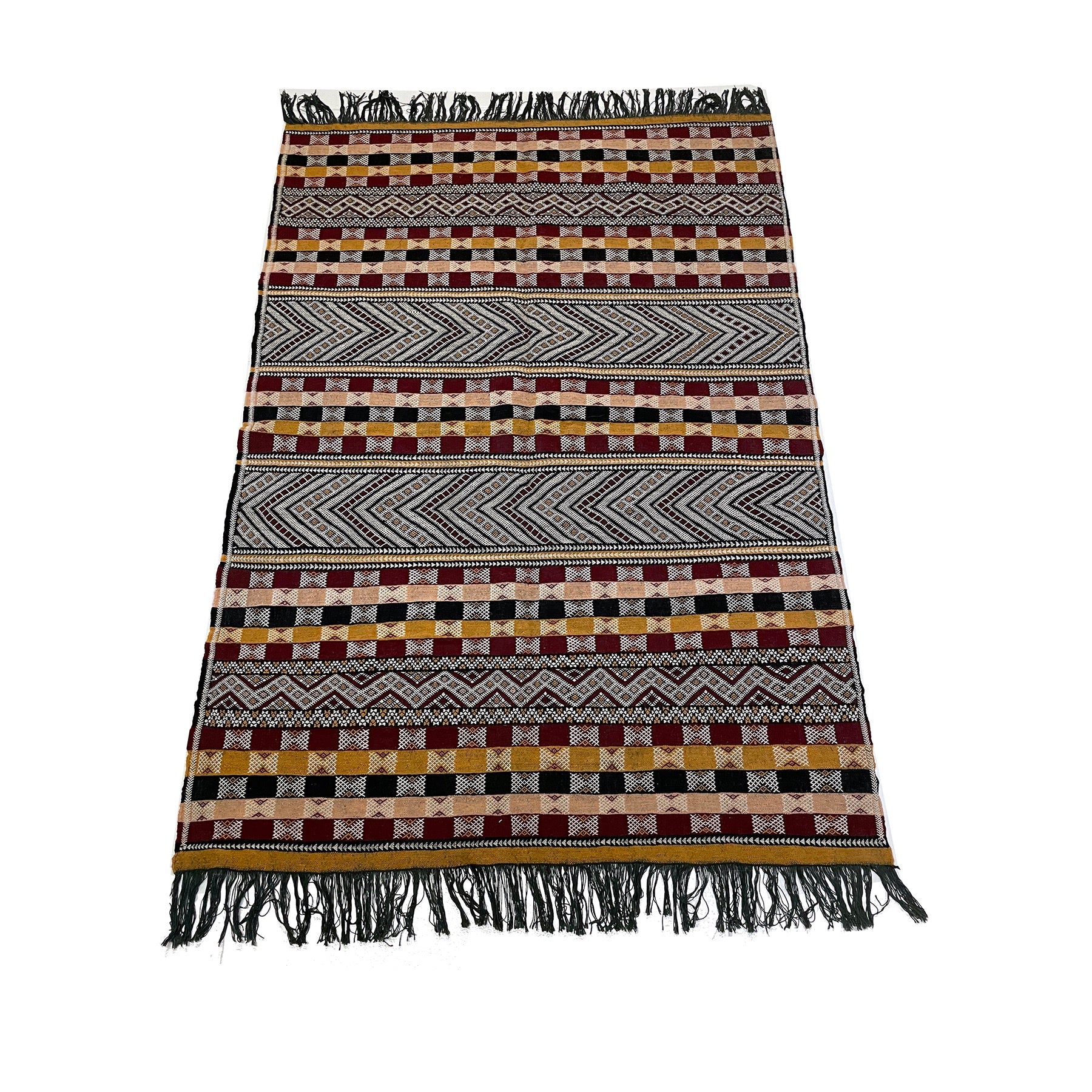 Moroccan flatweave kilim rug in burgundy and gold - Kantara | Moroccan Rugs