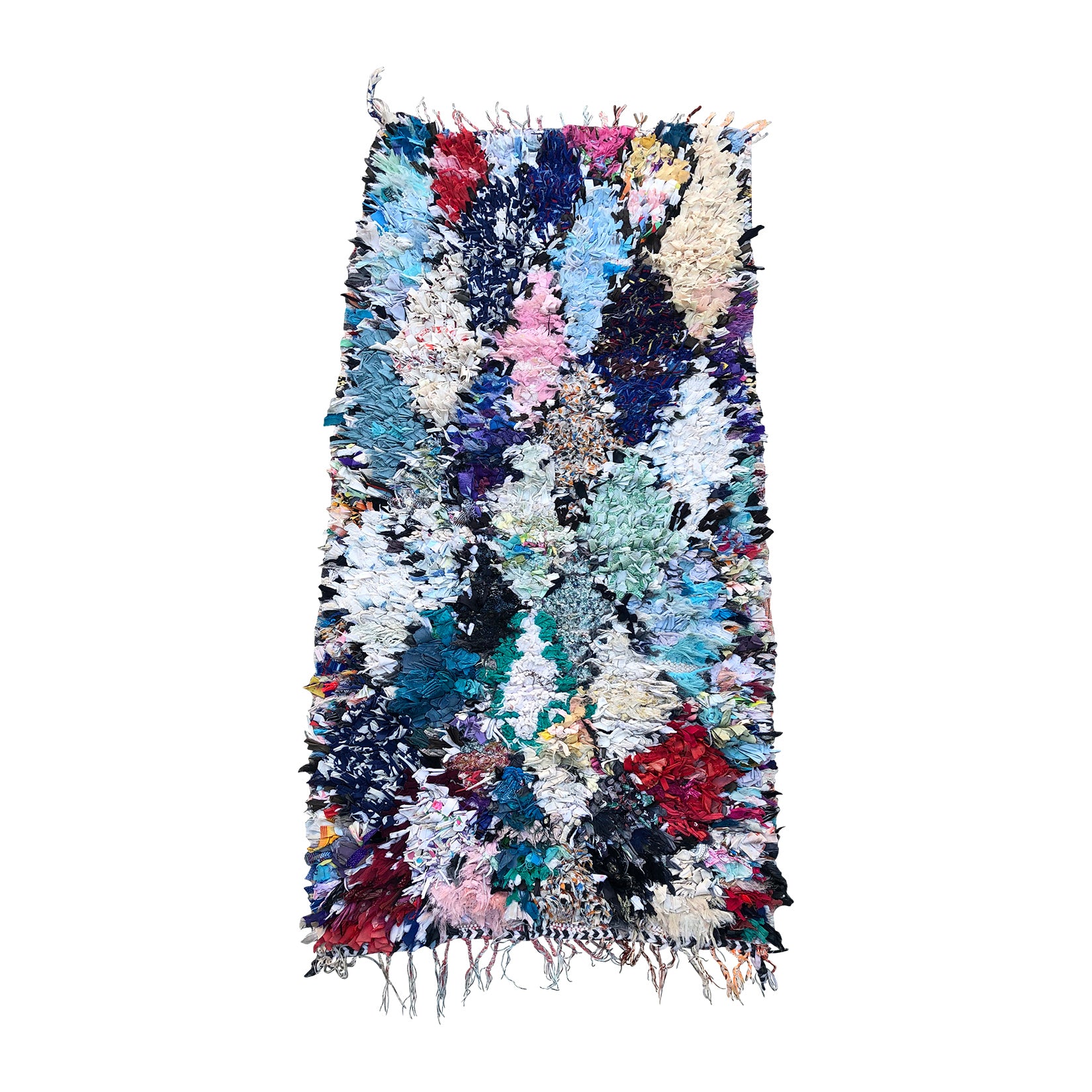 SALMA - Small boucherouite throw rug in fresh shades of blue and pink