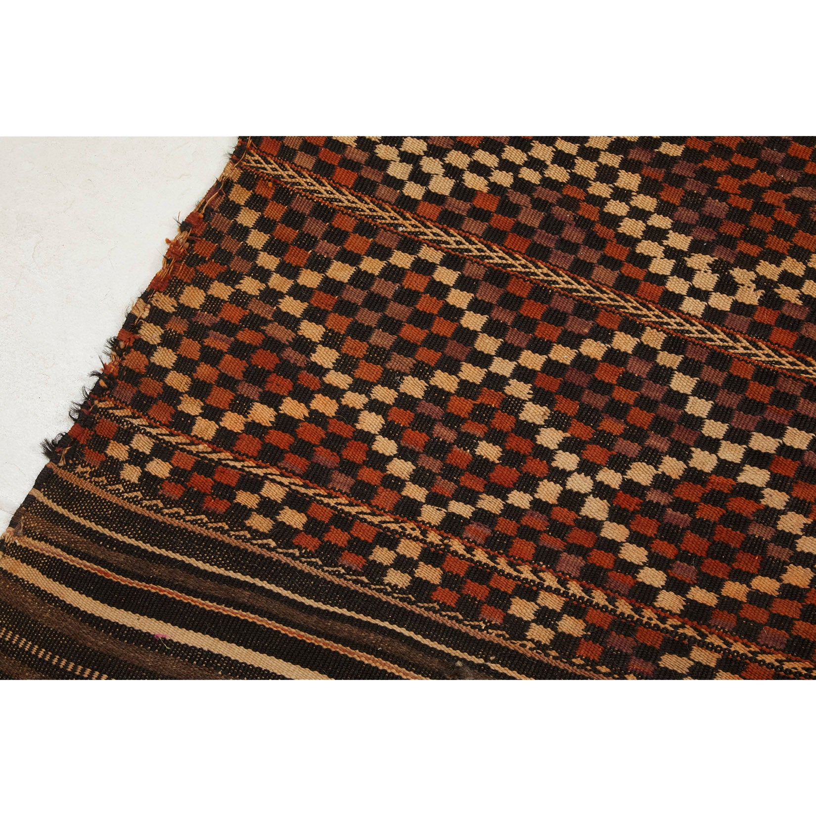 Vintage geometric Moroccan berber flatweave rug in red and brown - Kantara | Moroccan Rugs
