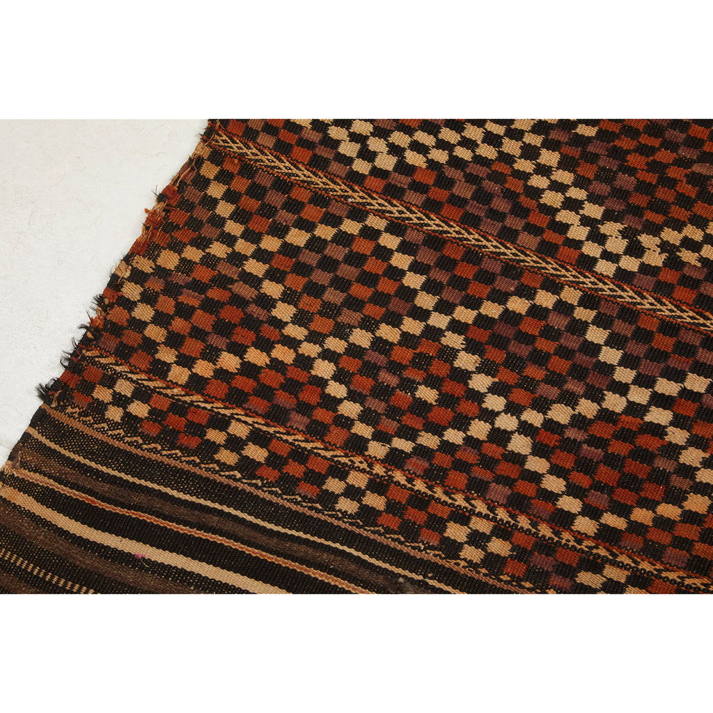 Vintage geometric Moroccan berber flatweave rug in red and brown - Kantara | Moroccan Rugs