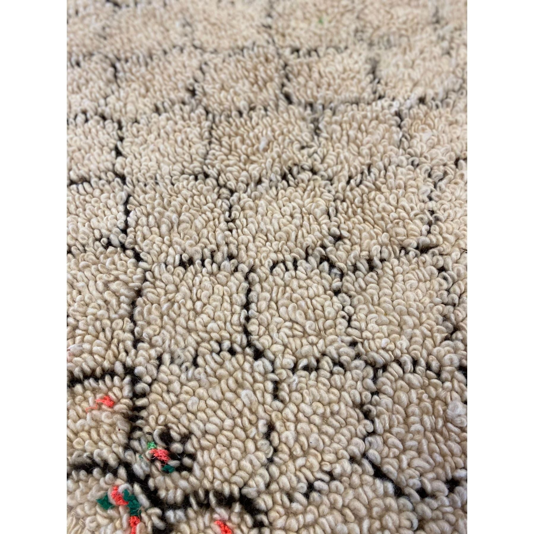 Cream colored Moroccan berber carpet with black lattice design - Kantara | Moroccan Rugs