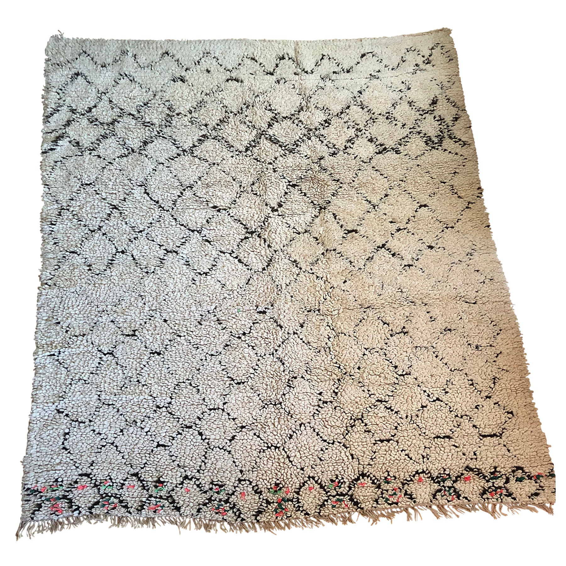 White Moroccan bedside rug with inlaid black diamond pattern - Kantara | Moroccan Rugs