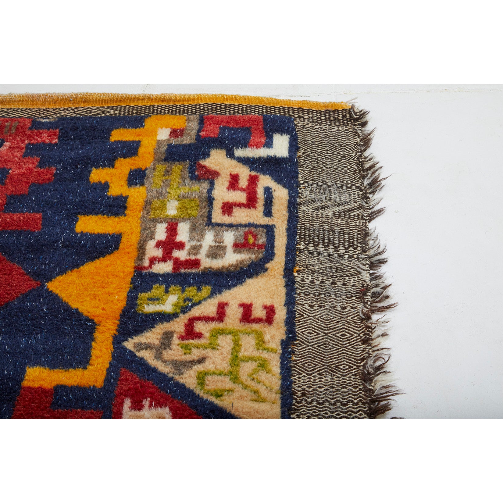 Red and navy blue colorful geometric pattern design wool Moroccan rug - Kantara | Moroccan Rugs