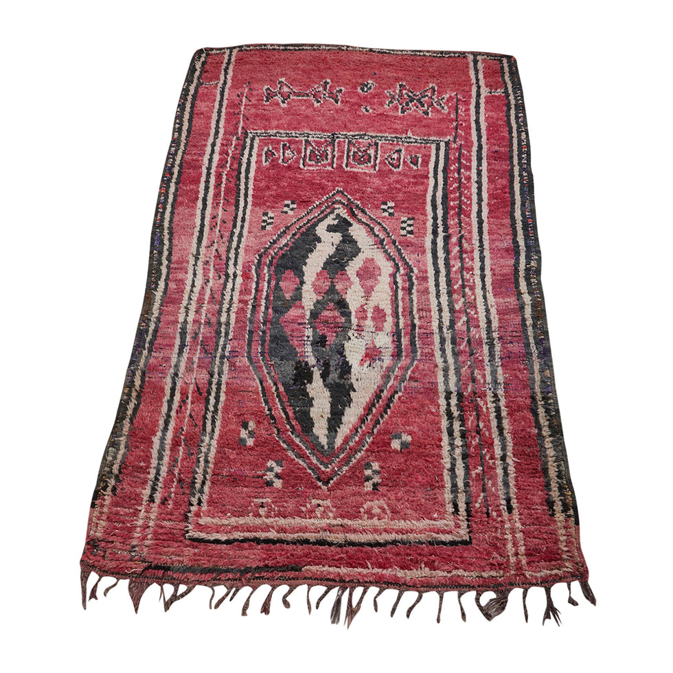 Red vintage berber carpet with central motif - Kantara | Moroccan Rugs