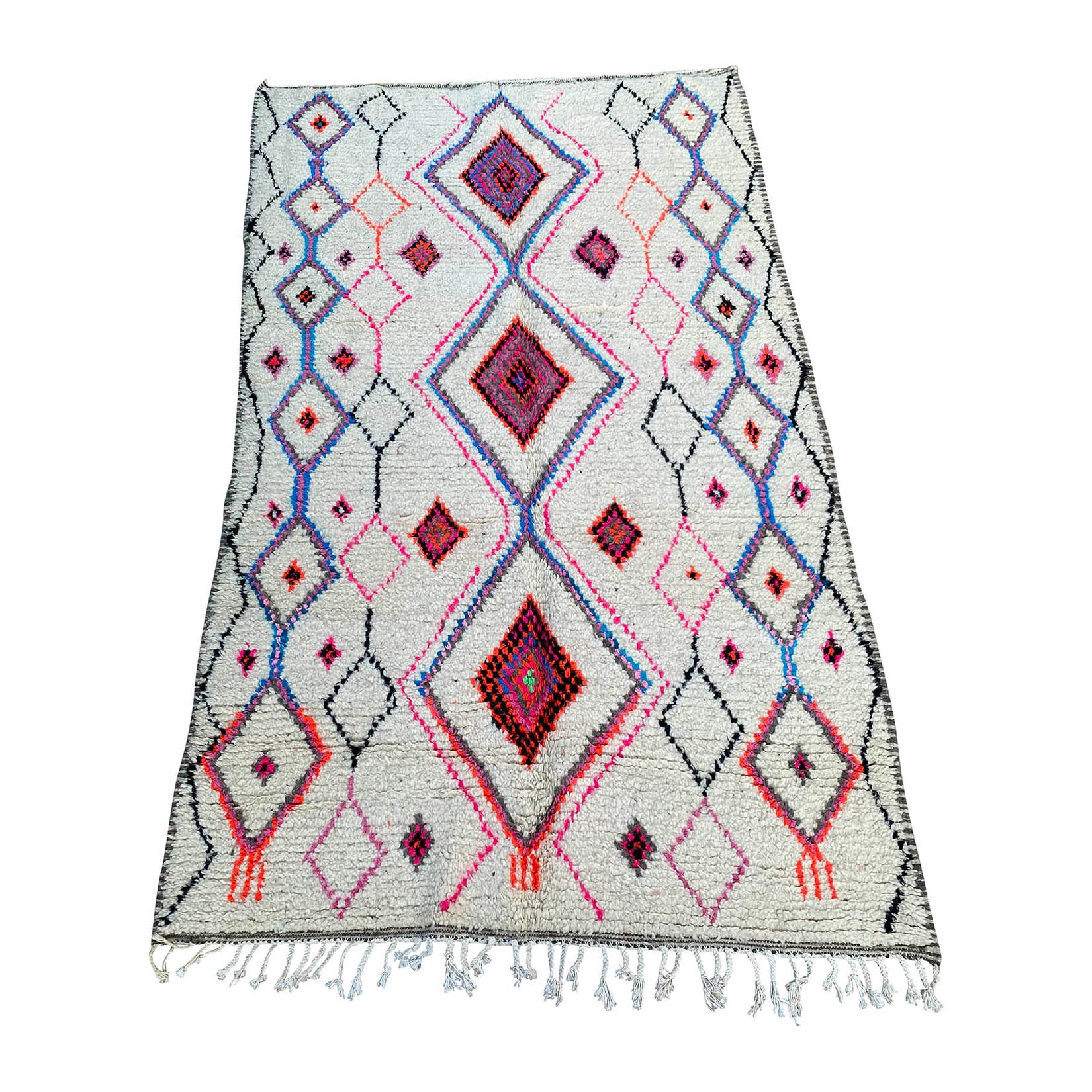 White Moroccan diamond rug with pink detail  - Kantara | Moroccan Rugs
