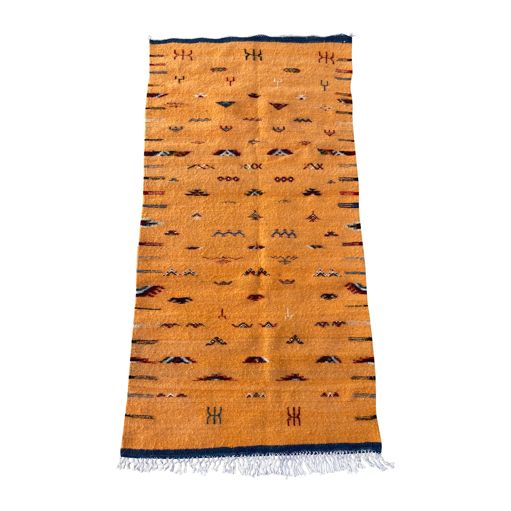 Yellow Moroccan throw rug featuring tribal motifs - Kantara | Moroccan Rugs