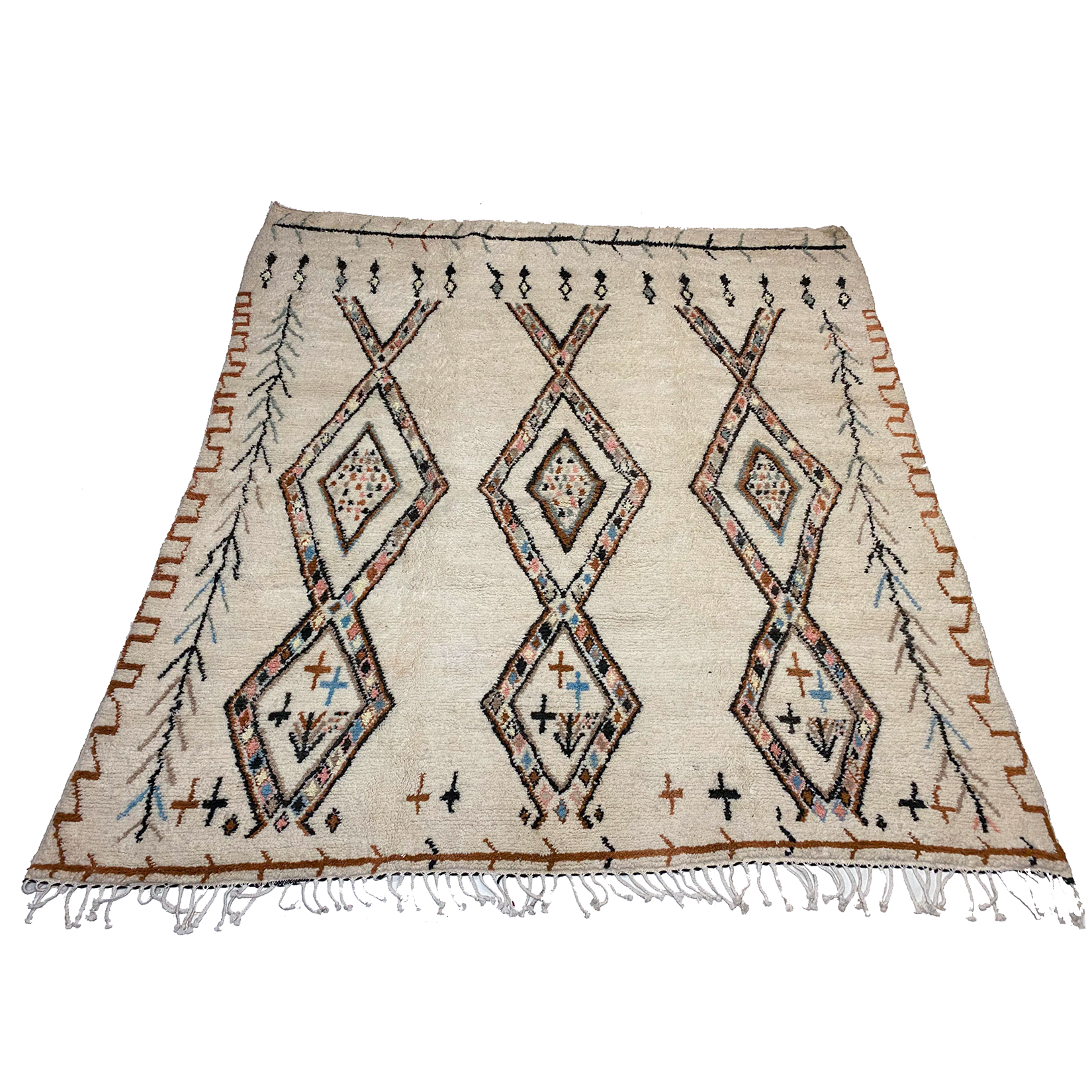 Large cream colored Moroccan area rug with diamond motifs - Kantara | Moroccan Rugs
