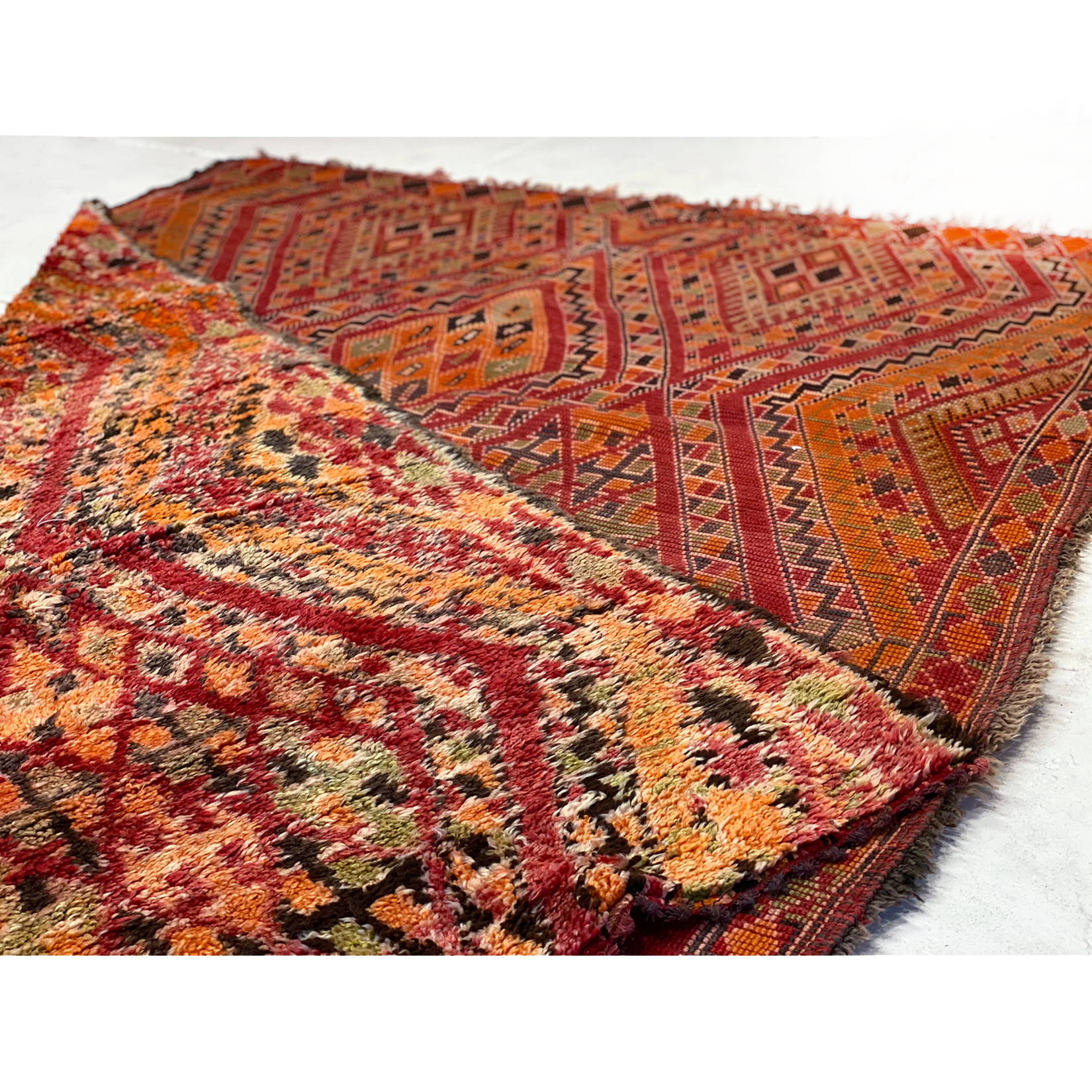 Rare red and orange Moroccan beni mguild rug - Kantara | Moroccan Rugs