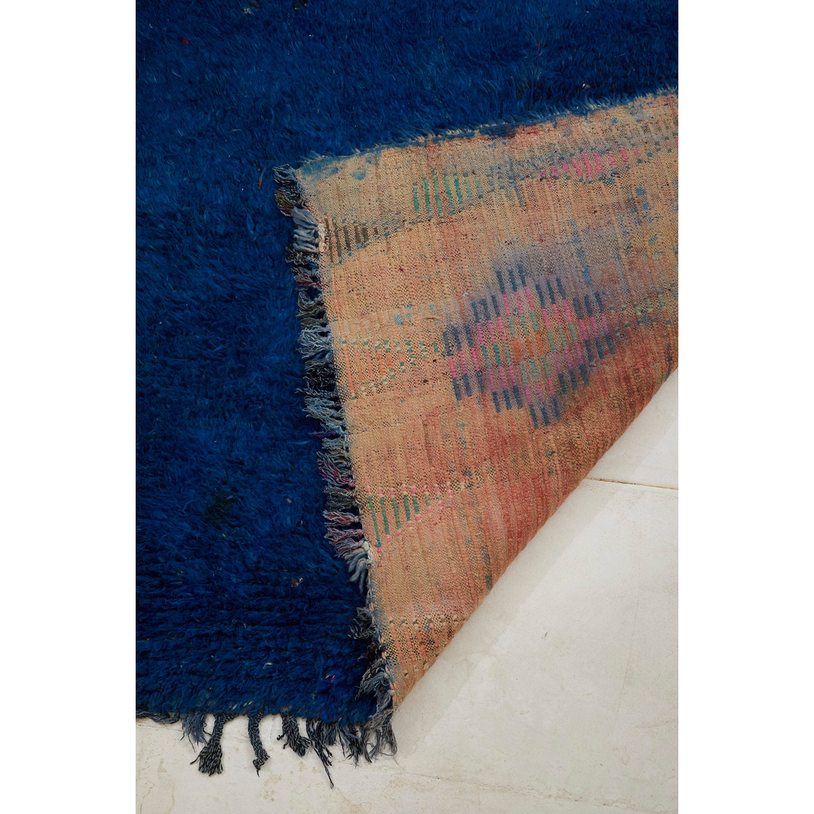 Vintage Boujaad style Moroccan diamond rug with blue overdye - Kantara | Moroccan Rugs