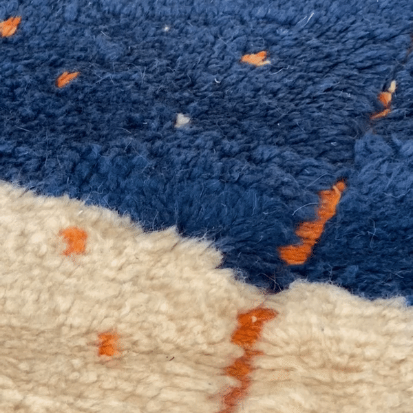 Eclectic bohemian blue and cream colored Moroccan area rug - Kantara | Moroccan Rugs