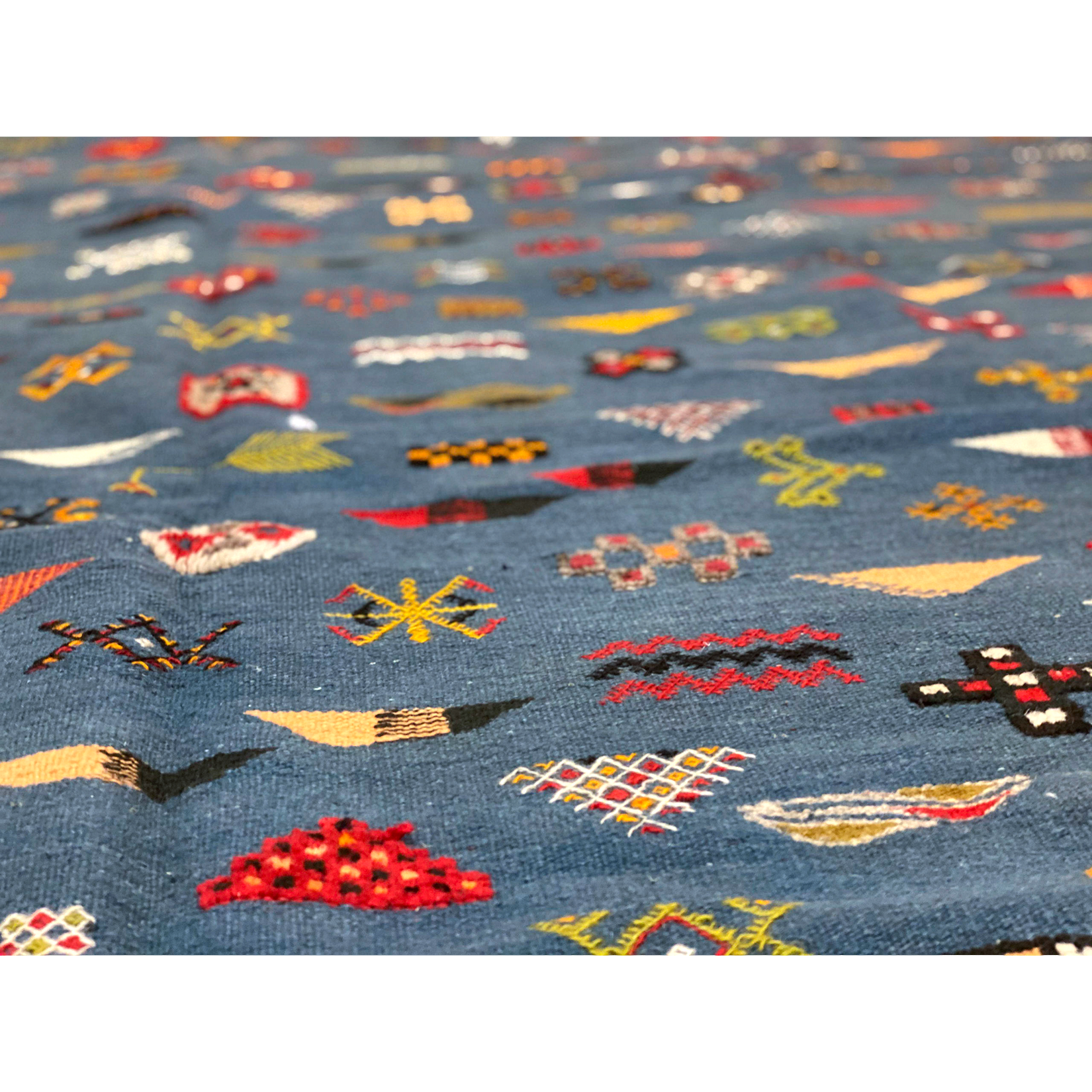 Light blue modern Moroccan area rug with tribal motifs - Kantara | Moroccan Rugs