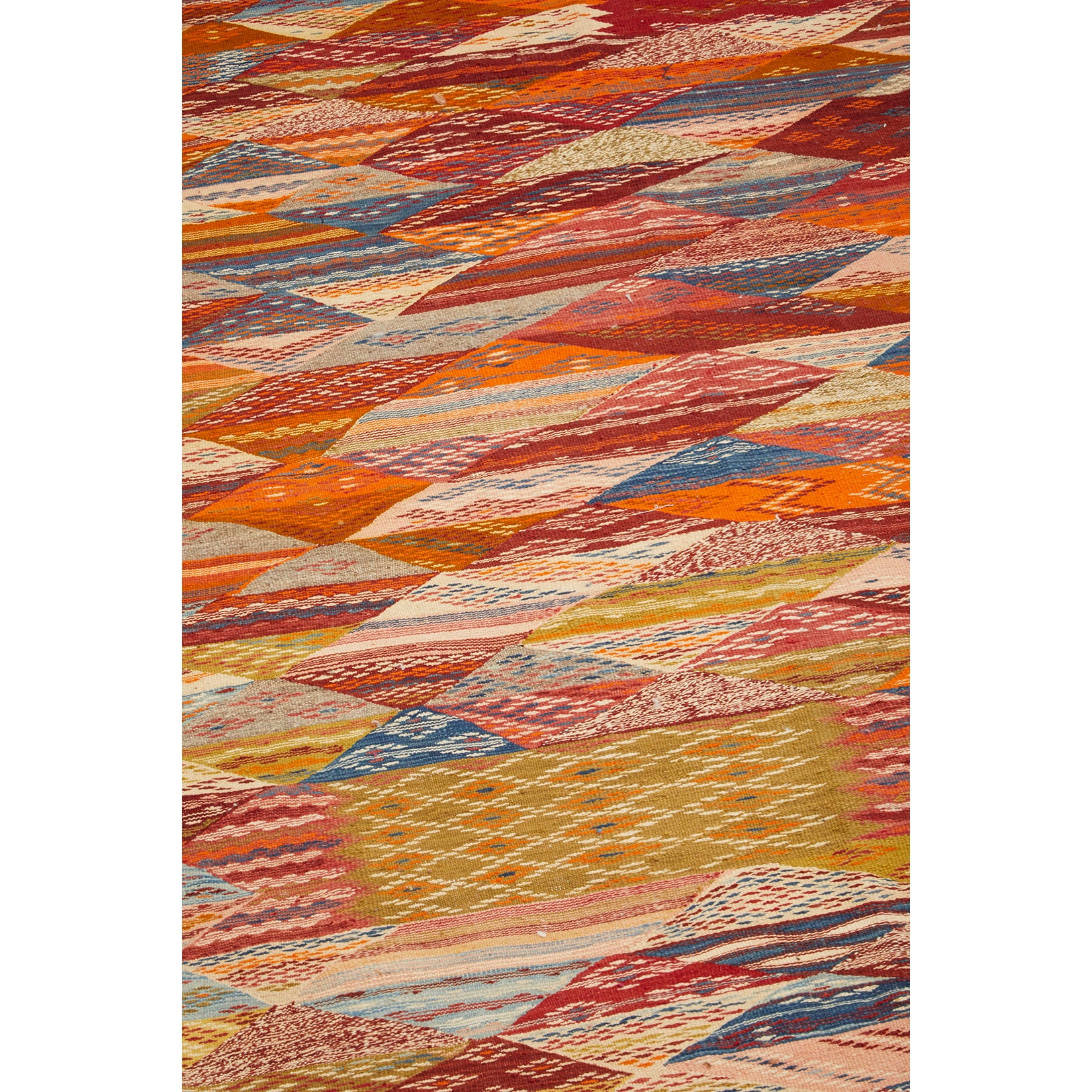 Flat woven Moroccan Kharita area rug in red, orange, and yellow - Kantara | Moroccan Rugs