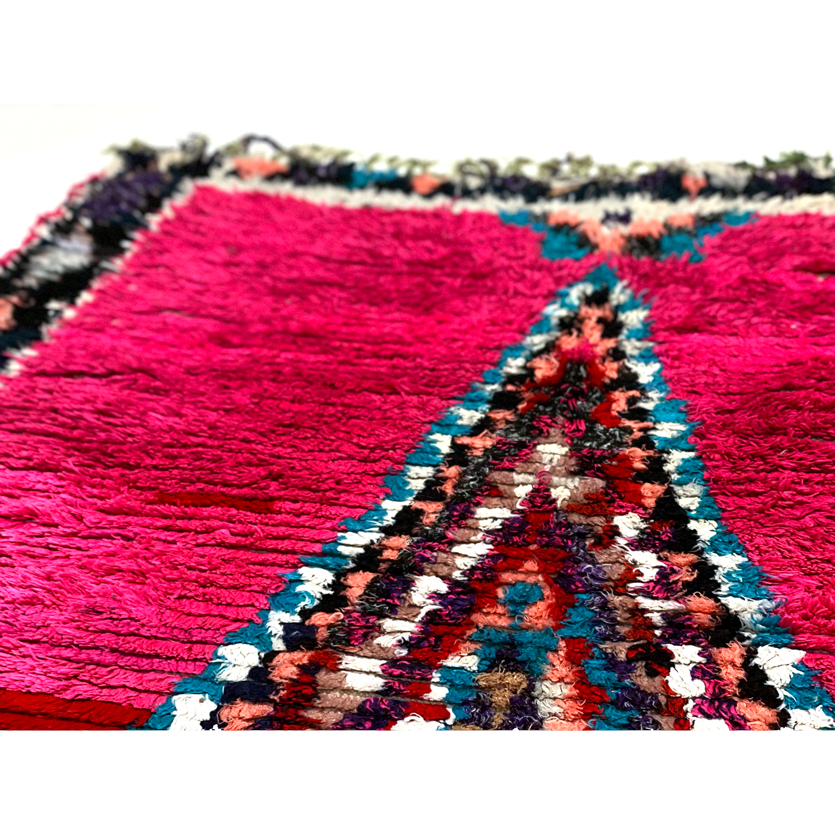 Pink Moroccan entryway rug with colorful details - Kantara | Moroccan Rugs