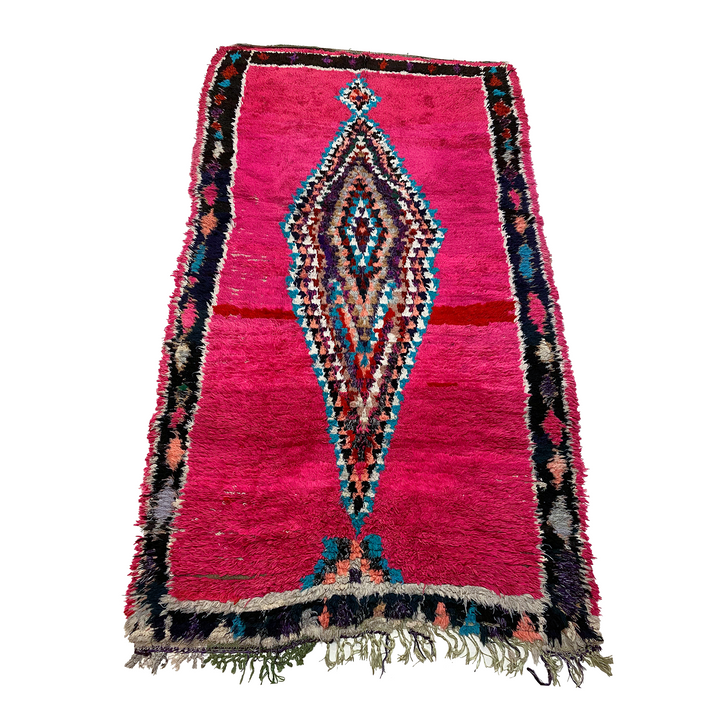 Bright pink Moroccan rag rug with diamond pattern - Kantara | Moroccan Rugs