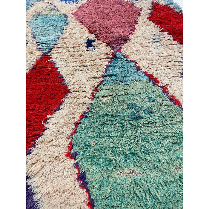 Cream colored berber throw rug with colorful details - Kantara | Moroccan Rugs