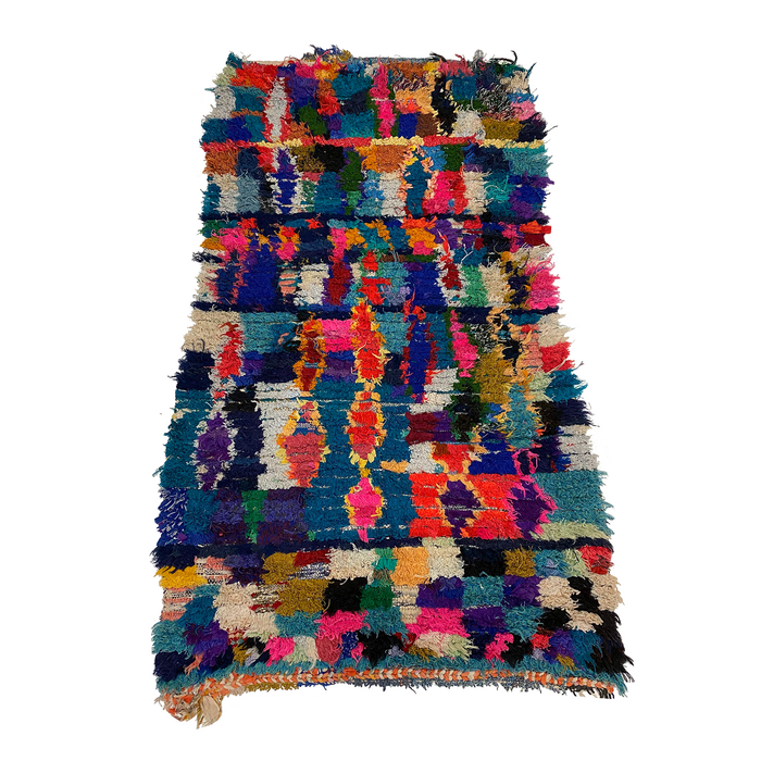 Colorful boucherouite Moroccan throw rug - Kantara | Moroccan Rugs